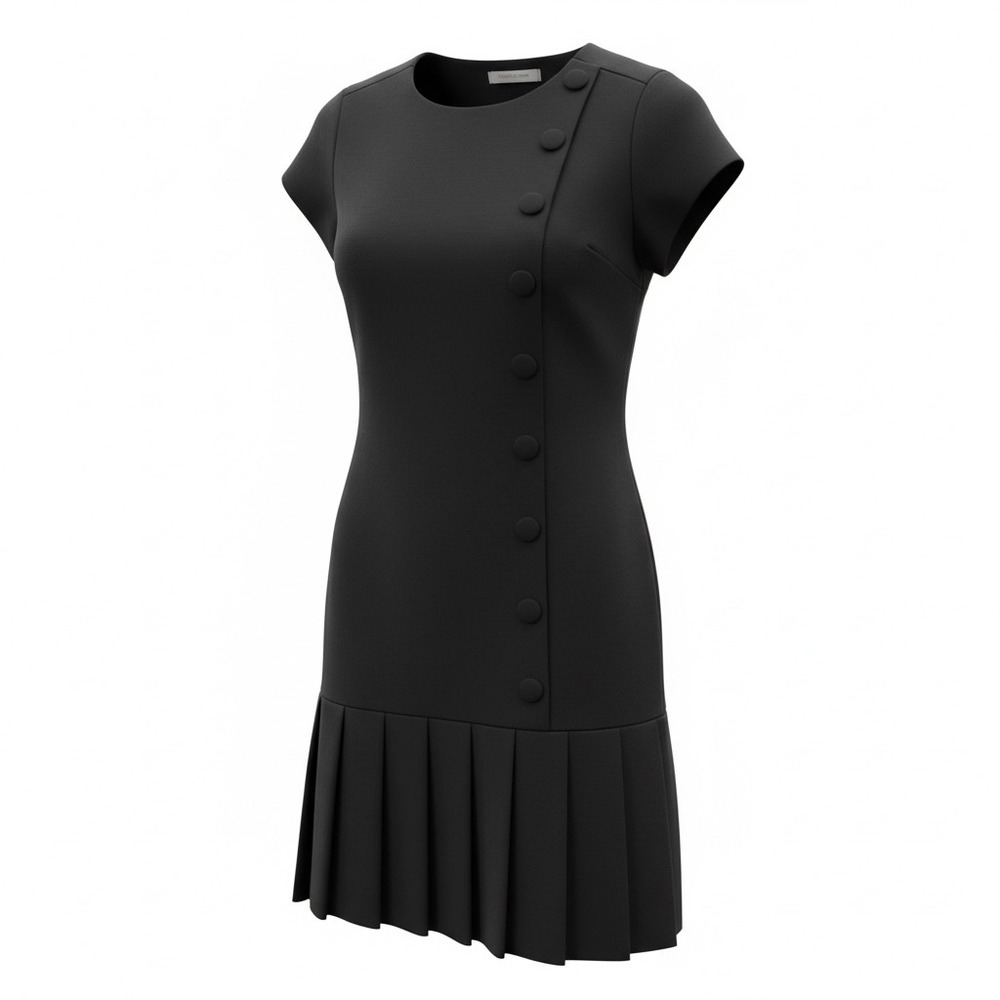 Catherine Malandrino Black Side Button Pleated Dr… - image 1